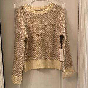 Rachel Zoe Beige and Cream Herringbone Sweater